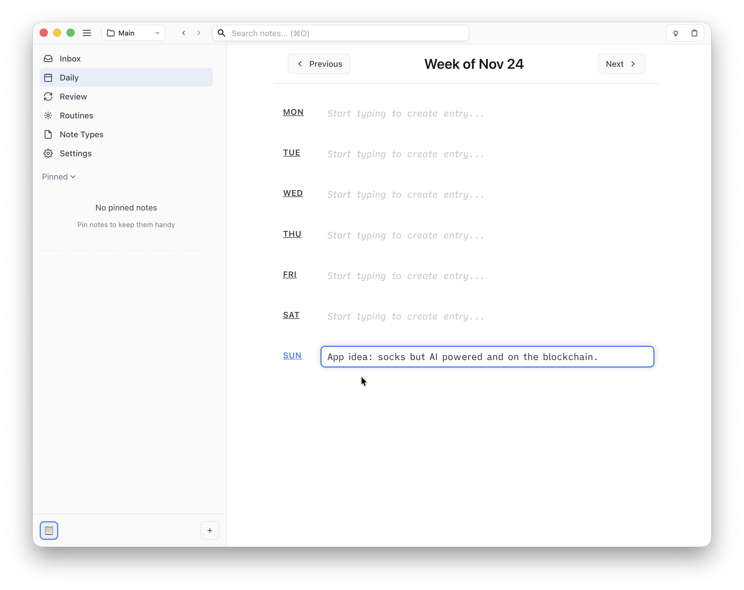 Screenshot showing Daily view with the entry 